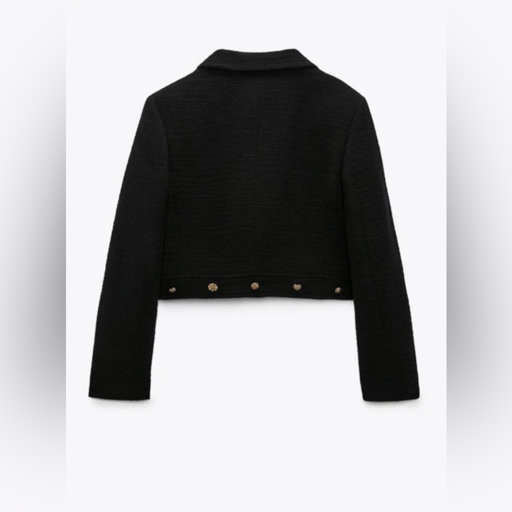ZARA NEW Women’s CROPPED BUTTONED Textured Tweed BLAZER JACKET BLACK Size Small - Picture 7 of 16